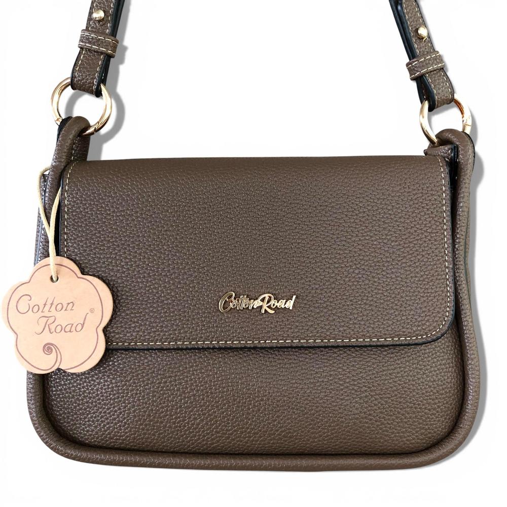 Cotton Road Sling Bag: BROWN PU Leather Sling Bag with Shoulder Strap