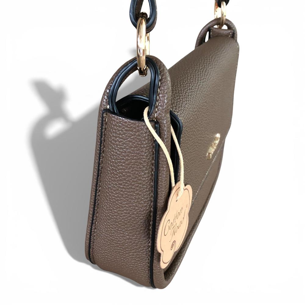 Cotton Road Sling Bag: BROWN PU Leather Sling Bag with Shoulder Strap
