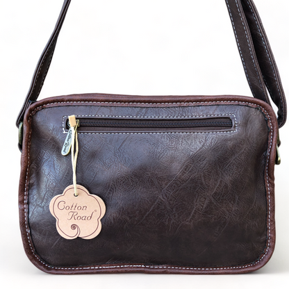 Cotton Road Sling Bag: BROWN PU Leather with Buckle detailing