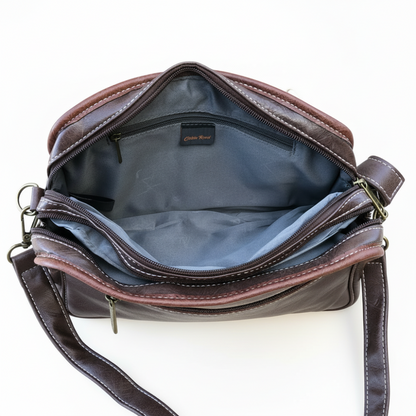 Cotton Road Sling Bag: BROWN PU Leather with Buckle detailing INTERIOR