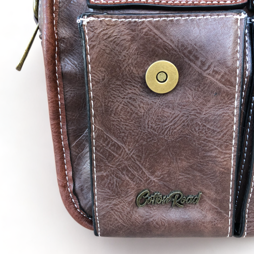 Cotton Road Sling Bag: BROWN PU Leather with Buckle detailing