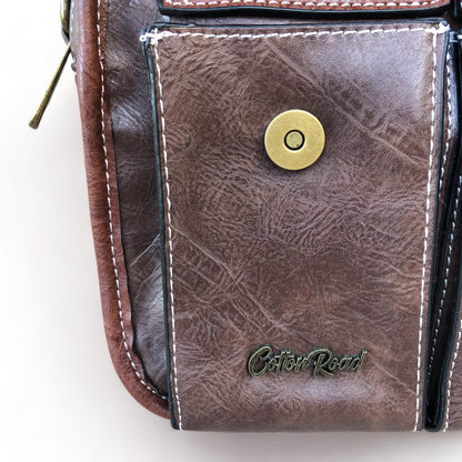 Cotton Road Sling Bag: BROWN PU Leather with Buckle detailing