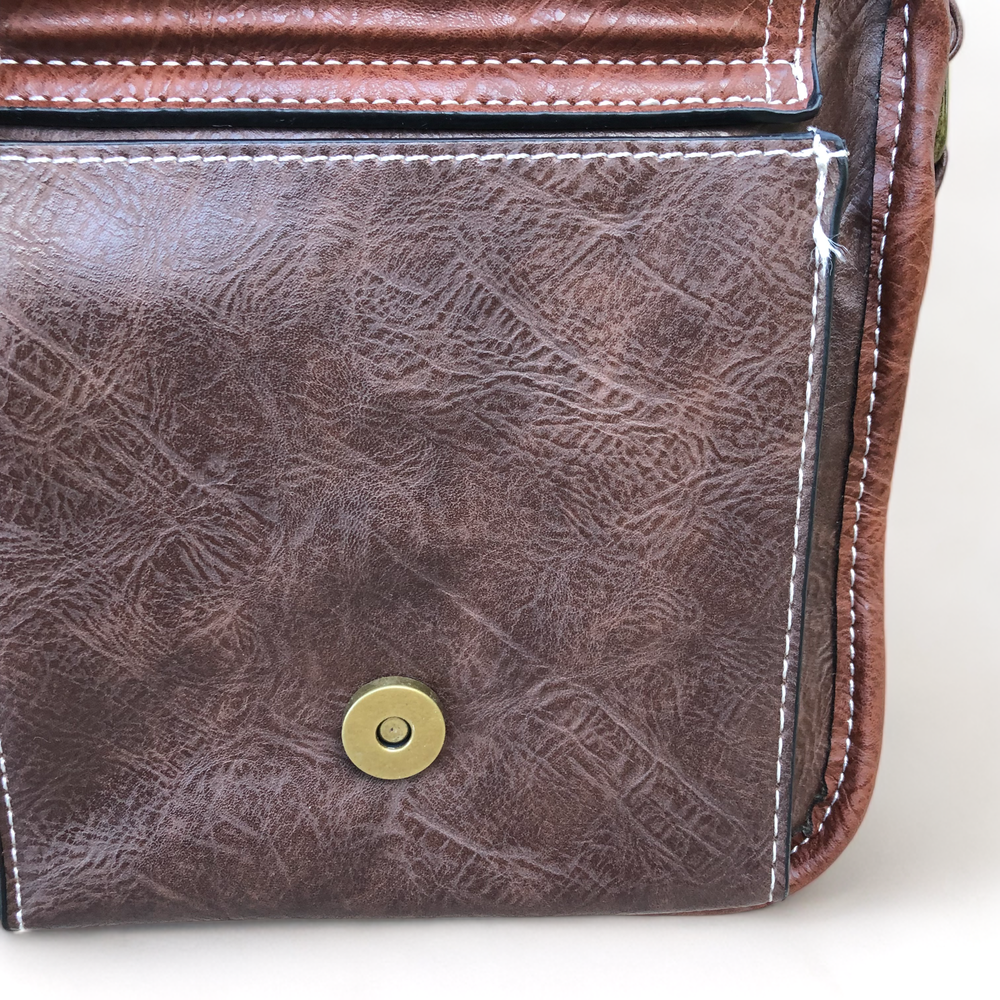 Cotton Road Sling Bag: BROWN PU Leather with Buckle detailing