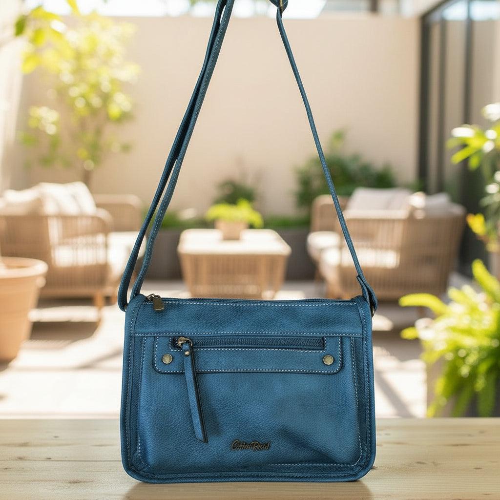 Cotton Road Sling Bag: Blue PU Leather Sling Bag for Versatile Style
