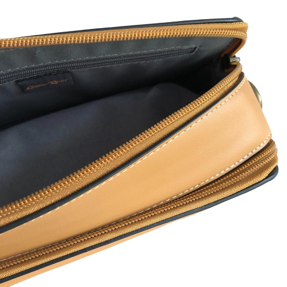 Cotton Road Sling Bag: CAMEL PU Leather Sling Bag with BRANDED STRAP