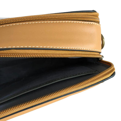 Cotton Road Sling Bag: CAMEL PU Leather Sling Bag with BRANDED STRAP
