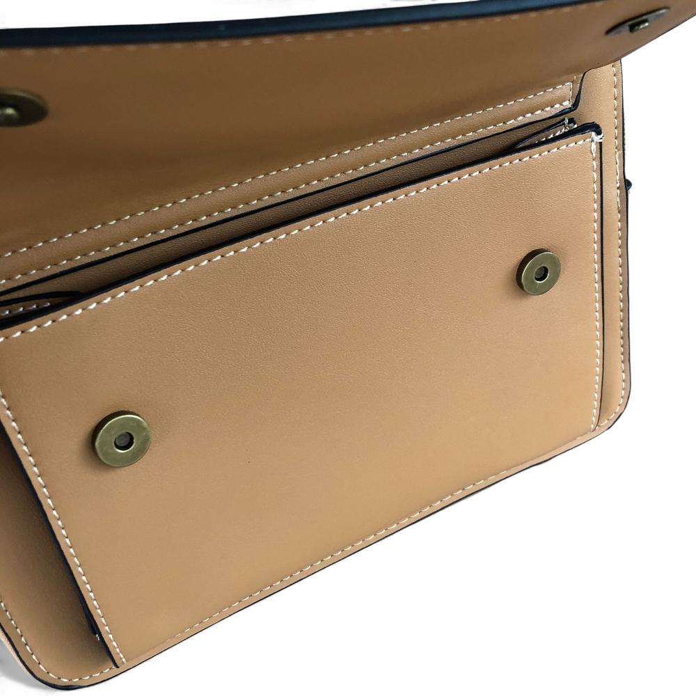 Cotton Road Sling Bag: CAMEL PU Leather Sling Bag with BRANDED STRAP