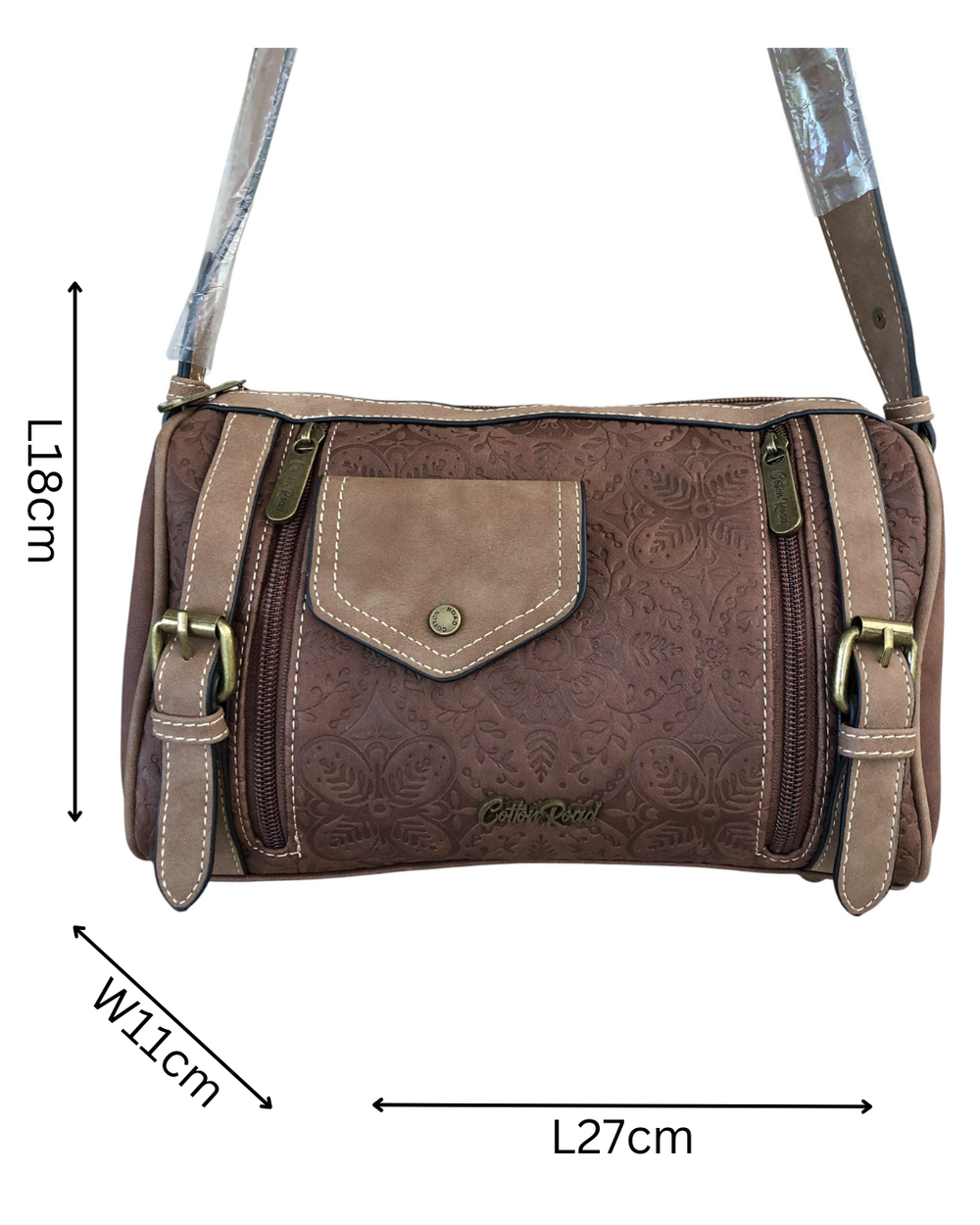 Cotton Road Sling Bag: COFFEE BROWN PU Leather Sling Bag with BRANDED Strap