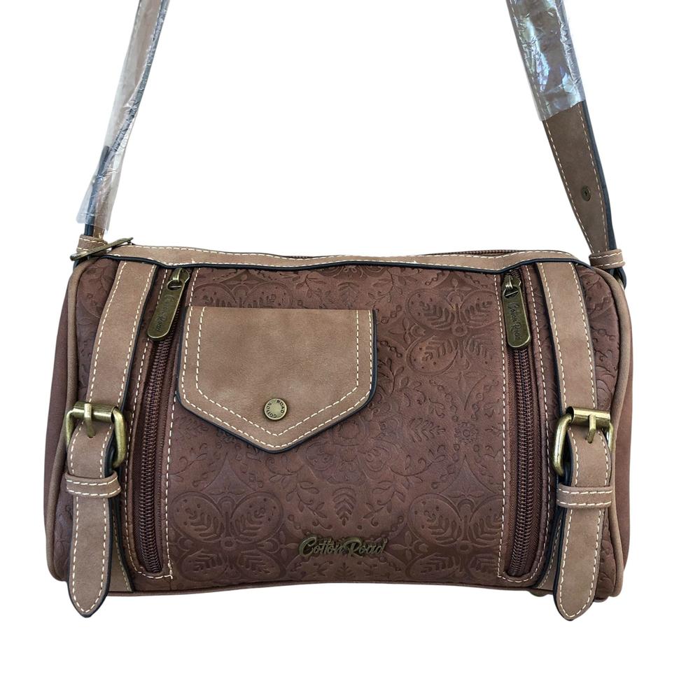 Cotton Road Sling Bag: COFFEE BROWN PU Leather Sling Bag with BRANDED Strap
