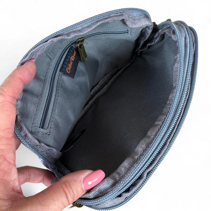 Cotton Road Sling Bag: GREY Canvas Mini Sling Bag with PROTEAS