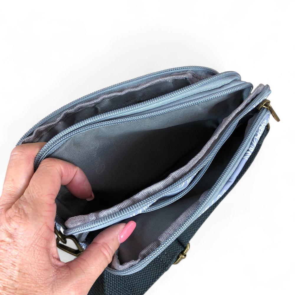 Cotton Road Sling Bag: GREY Canvas Mini Sling Bag with PROTEAS