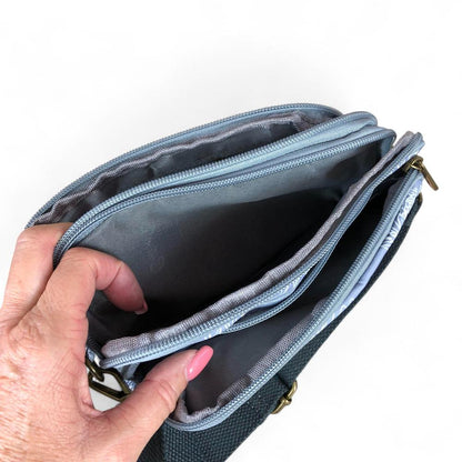 Cotton Road Sling Bag: GREY Canvas Mini Sling Bag with PROTEAS