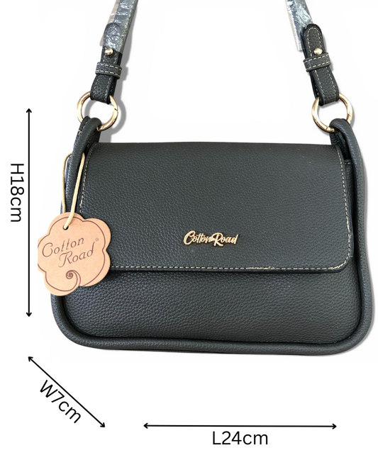 Cotton Road Sling Bag: GREY PU Leather Sling Bag with Shoulder Strap