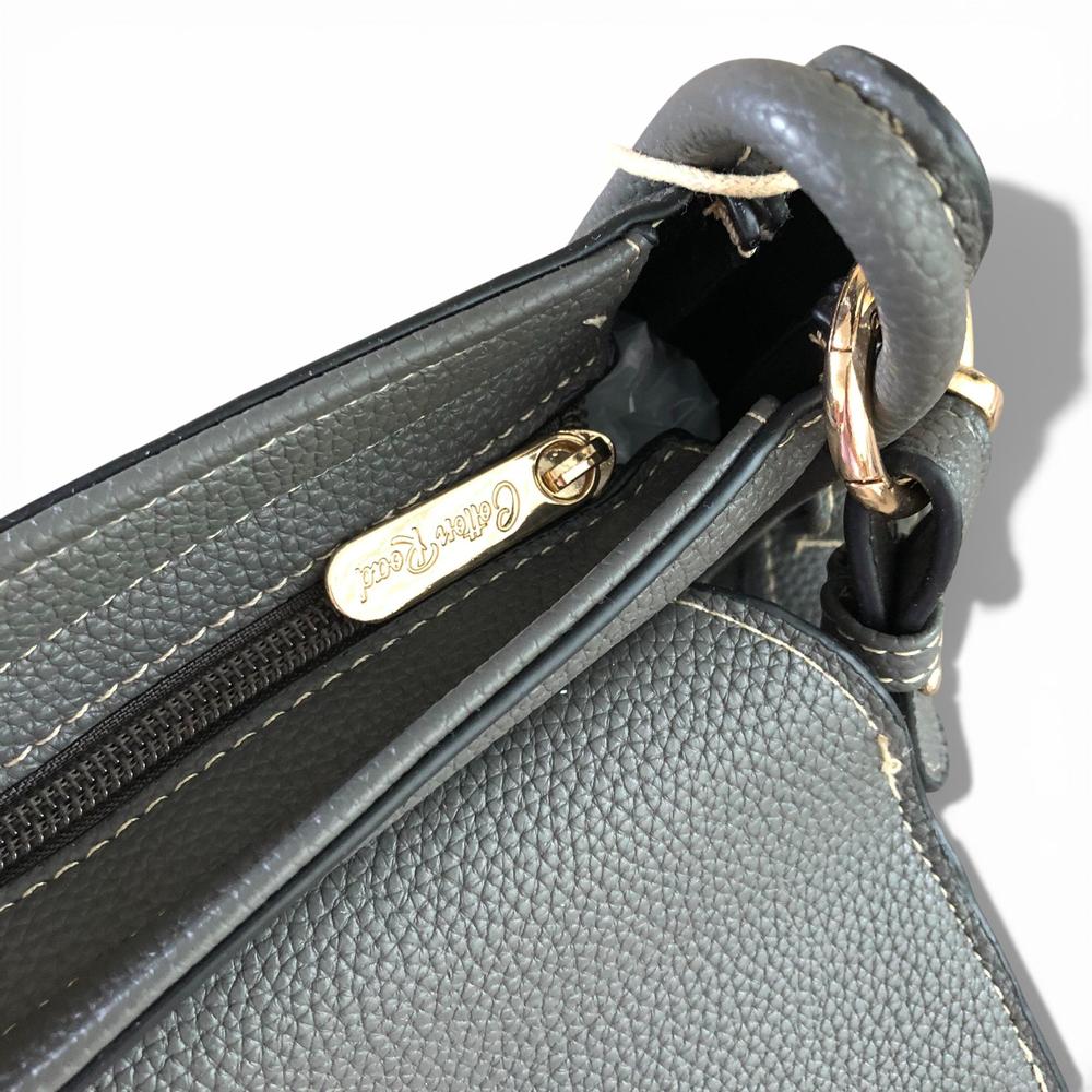 Cotton Road Sling Bag: GREY PU Leather Sling Bag with Shoulder Strap