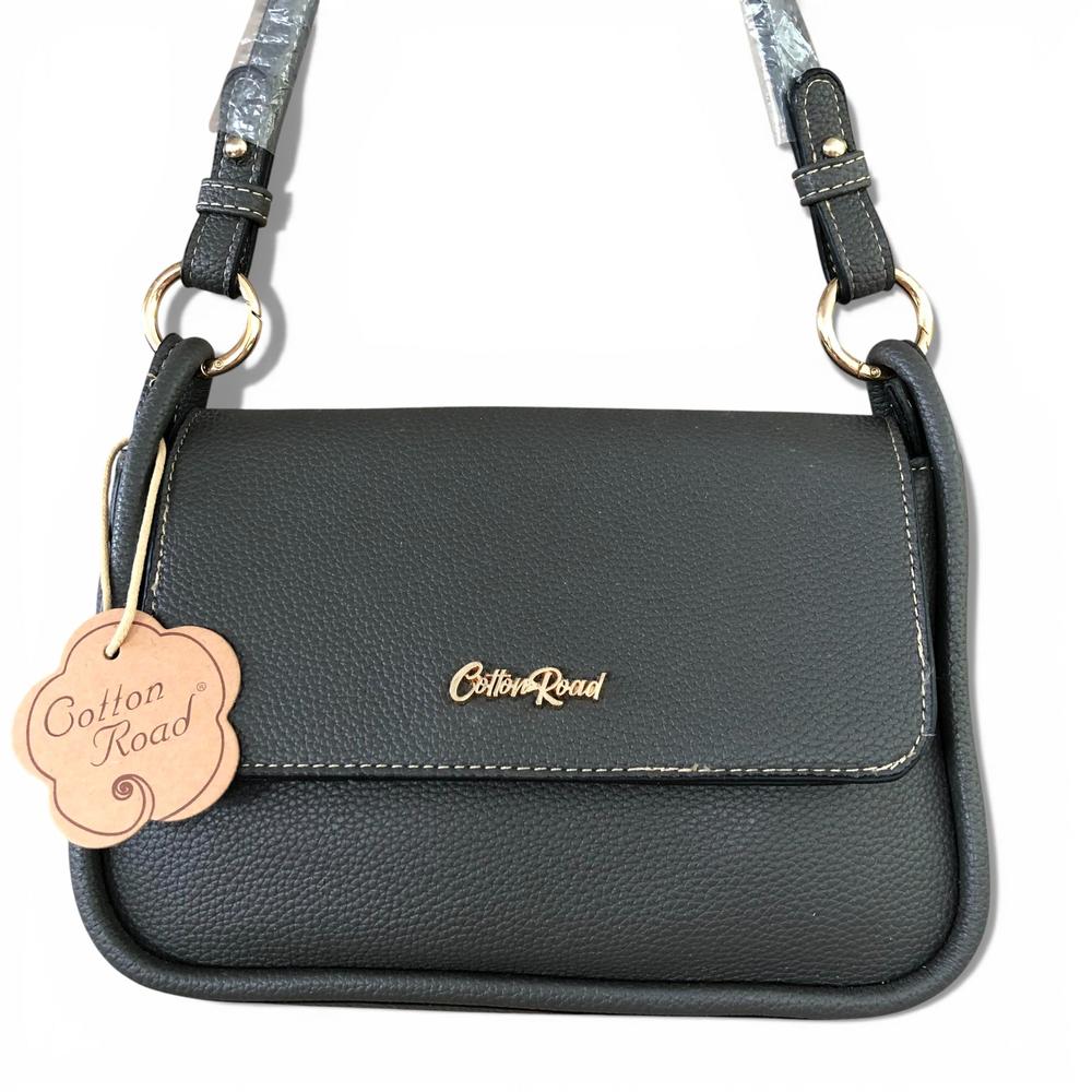 Cotton Road Sling Bag: GREY PU Leather Sling Bag with Shoulder Strap