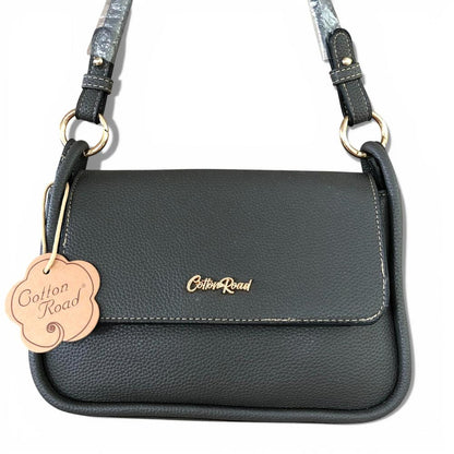 Cotton Road Sling Bag: GREY PU Leather Sling Bag with Shoulder Strap