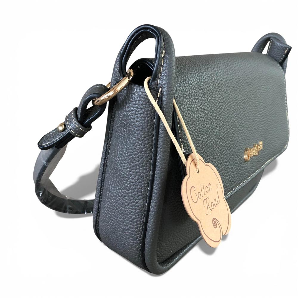 Cotton Road Sling Bag: GREY PU Leather Sling Bag with Shoulder Strap
