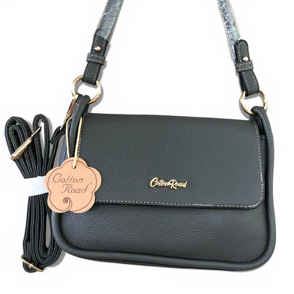 Cotton Road Sling Bag: GREY PU Leather Sling Bag with Shoulder Strap