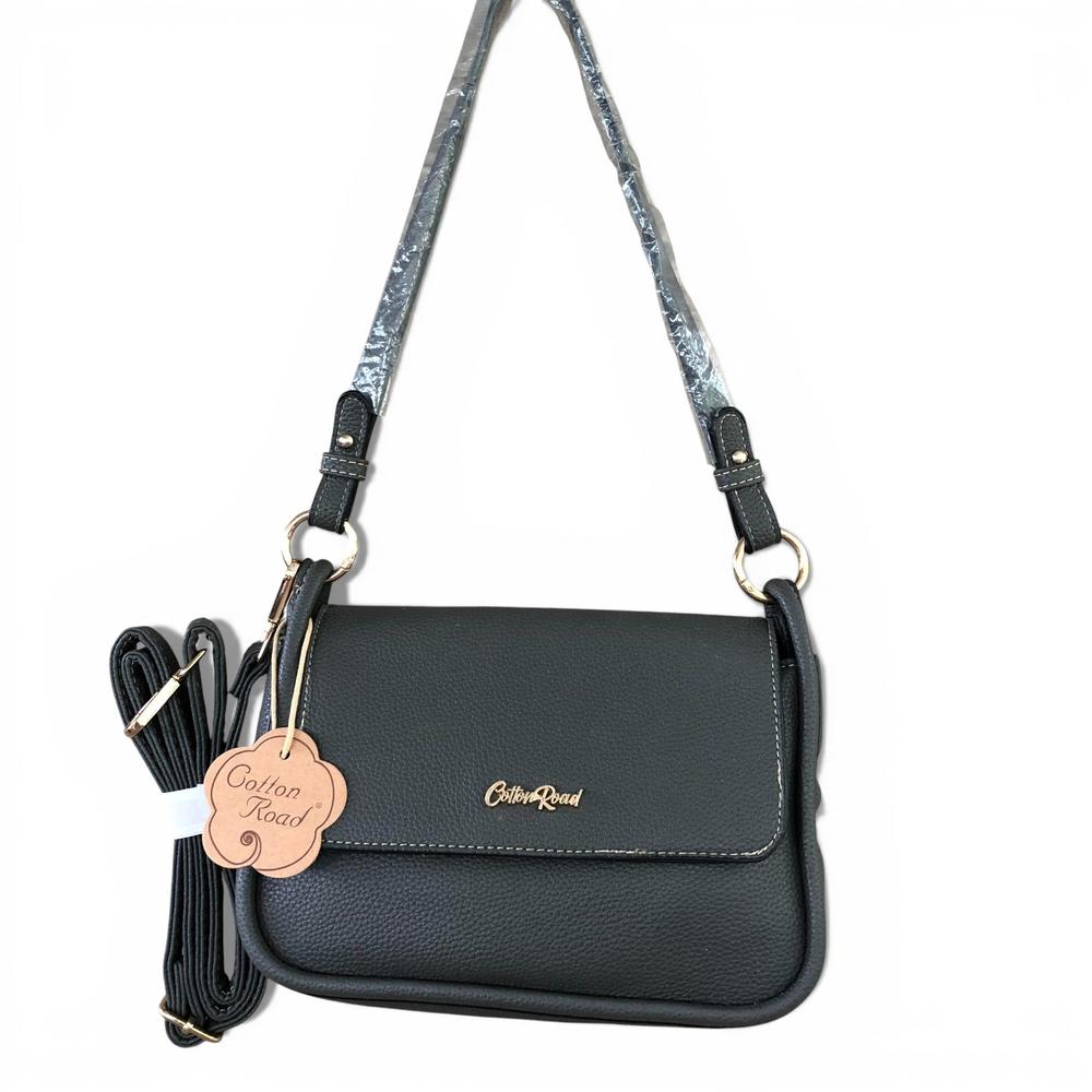 Cotton Road Sling Bag: GREY PU Leather Sling Bag with Shoulder Strap