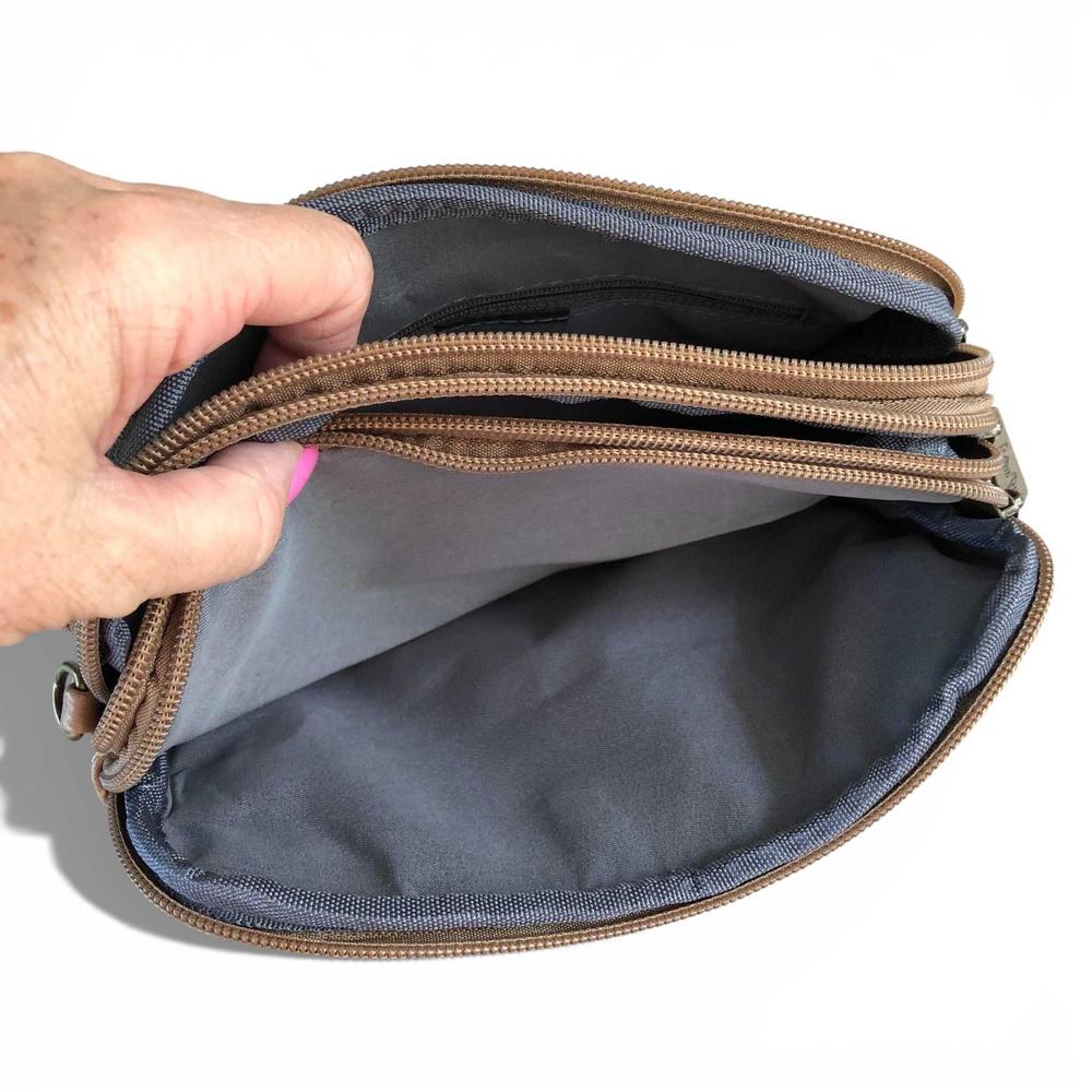 Cotton Road Sling Bag: KHAKI EMBROIDERED FLORAL PU Leather Mini Sling Bag
