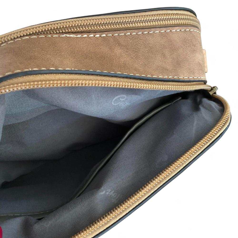 Cotton Road Sling Bag khaki PU leather with matching embossed wallet set for everyday use