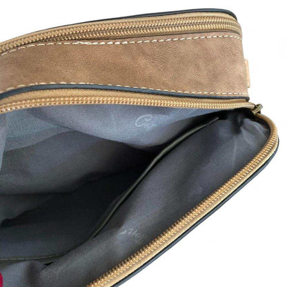 Cotton Road Sling Bag khaki PU leather with matching embossed wallet set for everyday use