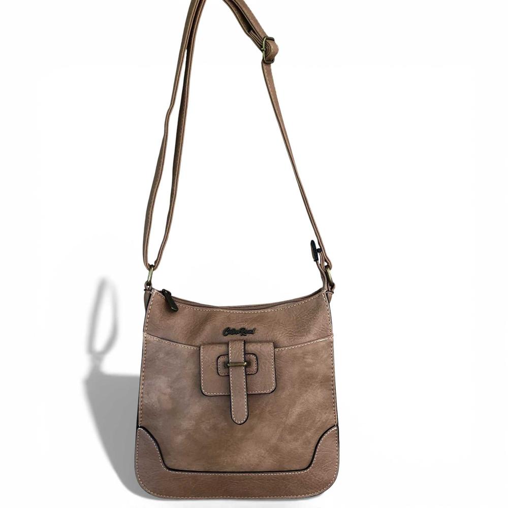 Cotton Road Sling Bag: KHAKI PU Leather Sling Bag