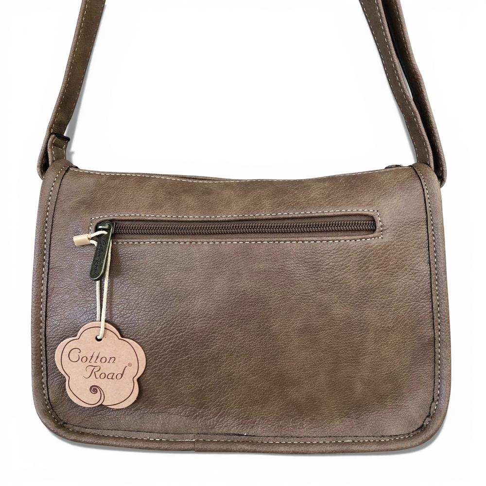 Cotton Road Sling Bag: KHAKI PU Leather Sling Bag BACK