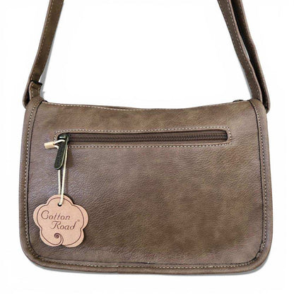 Cotton Road Sling Bag: KHAKI PU Leather Sling Bag BACK