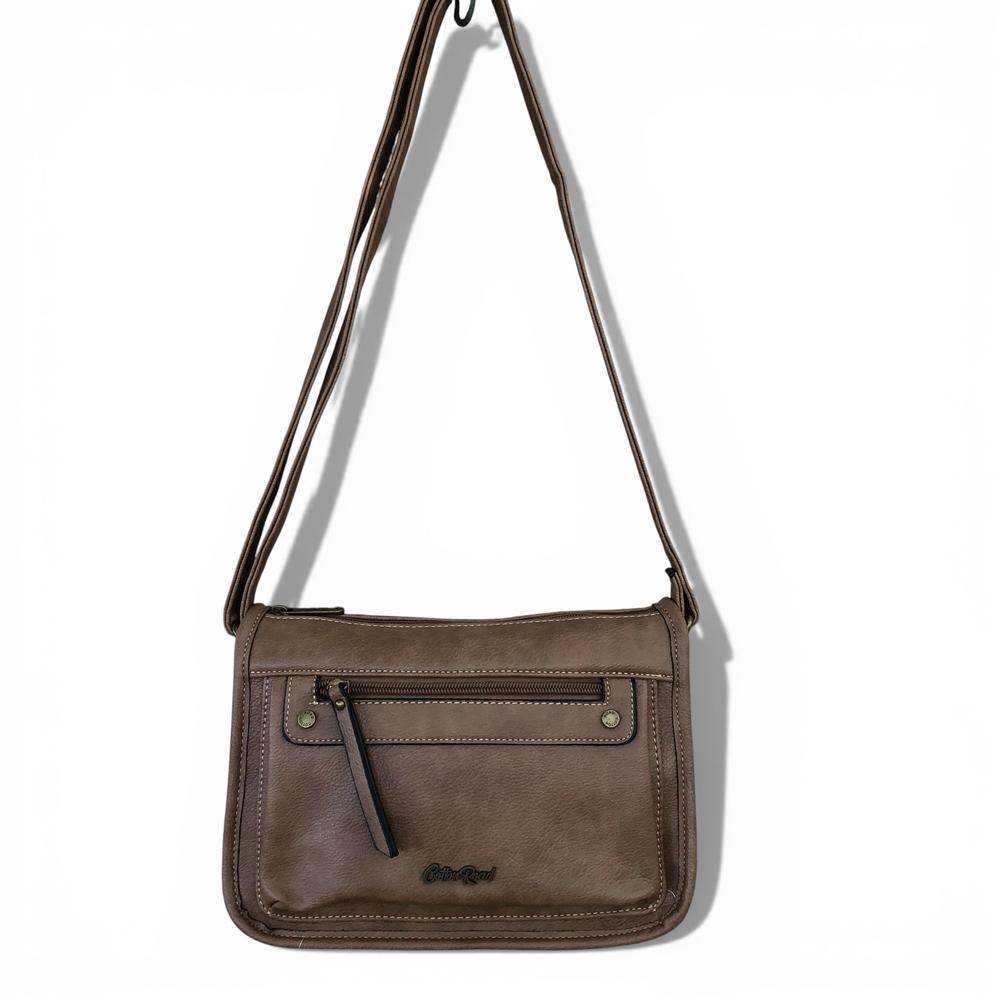 Cotton Road Sling Bag: KHAKI PU Leather Sling Bag HANGING