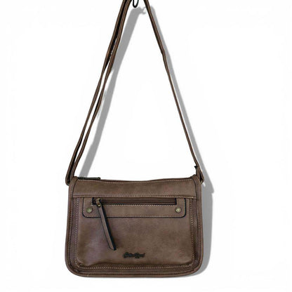 Cotton Road Sling Bag: KHAKI PU Leather Sling Bag HANGING