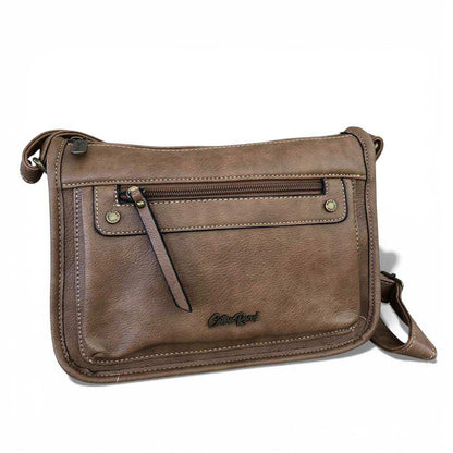 Cotton Road Sling Bag: KHAKI PU Leather Sling Bag ON WHITE