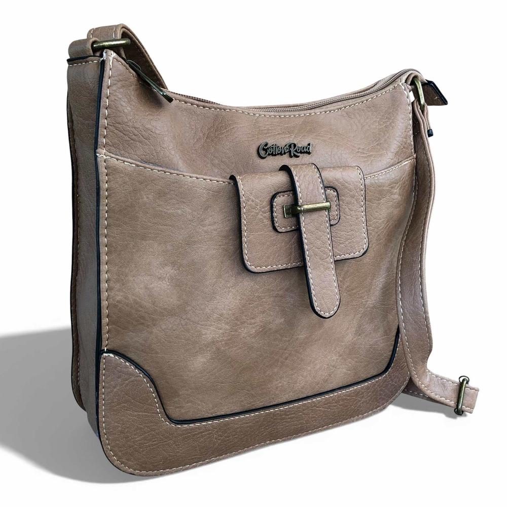 Cotton Road Sling Bag: KHAKI PU Leather Sling Bag ON WHITE