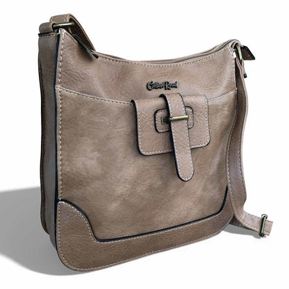 Cotton Road Sling Bag: KHAKI PU Leather Sling Bag ON WHITE