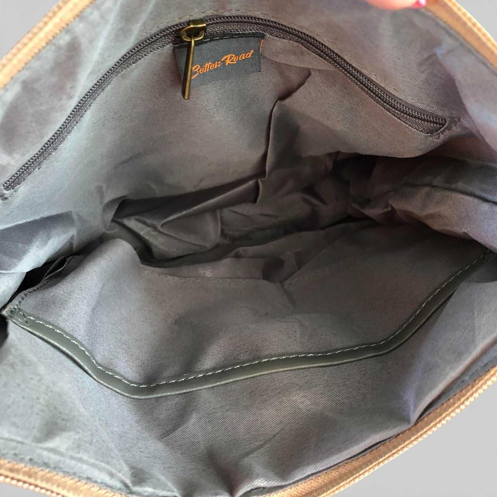 Cotton Road Sling Bag: KHAKI PU Leather Sling Bag OPEN ZIP