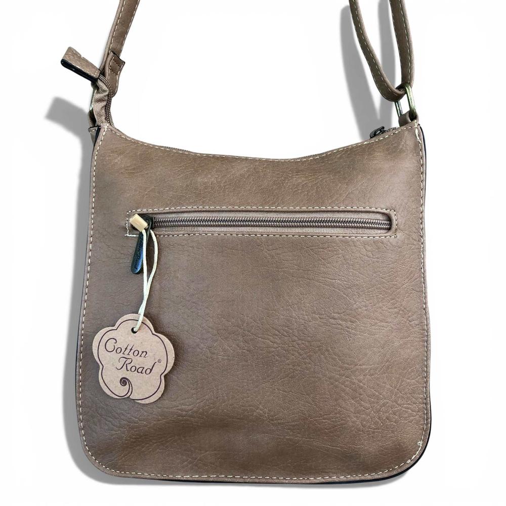 Cotton Road Sling Bag: KHAKI PU Leather Sling Bag REAR VIEW