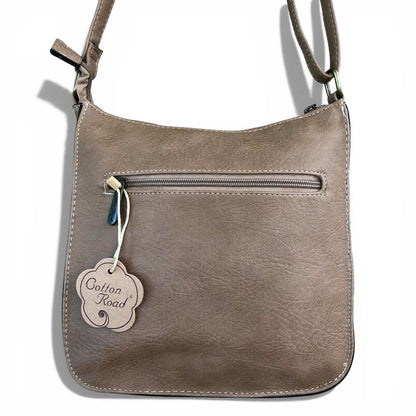 Cotton Road Sling Bag: KHAKI PU Leather Sling Bag REAR VIEW