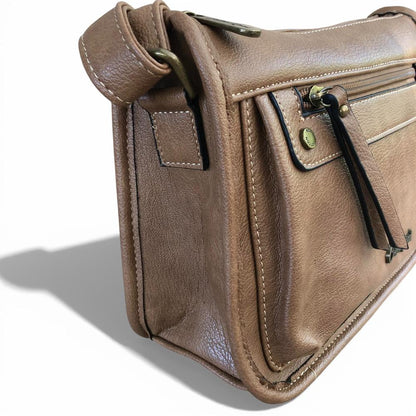 Cotton Road Sling Bag: KHAKI PU Leather Sling Bag SIDE