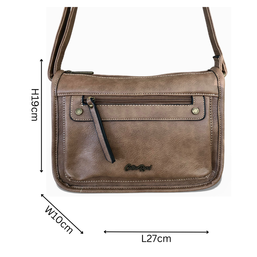 Cotton Road Sling Bag: KHAKI PU Leather Sling Bag SIZED