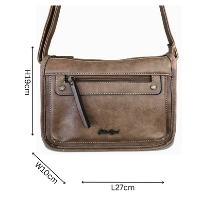 Cotton Road Sling Bag: KHAKI PU Leather Sling Bag SIZED