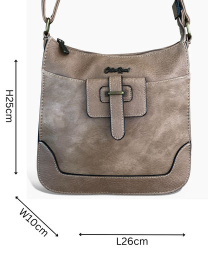 Cotton Road Sling Bag: KHAKI PU Leather Sling Bag SIZED