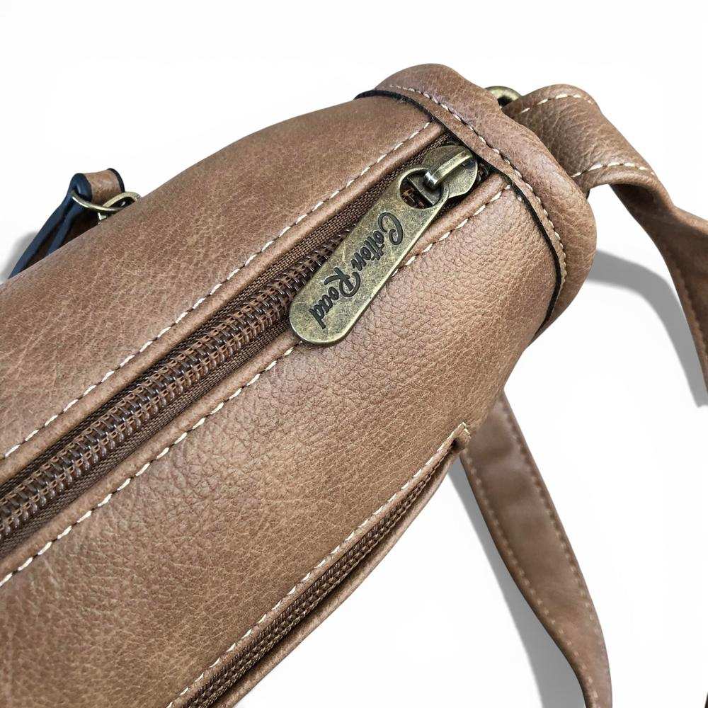 Cotton Road Sling Bag: KHAKI PU Leather Sling Bag TOP ZIP