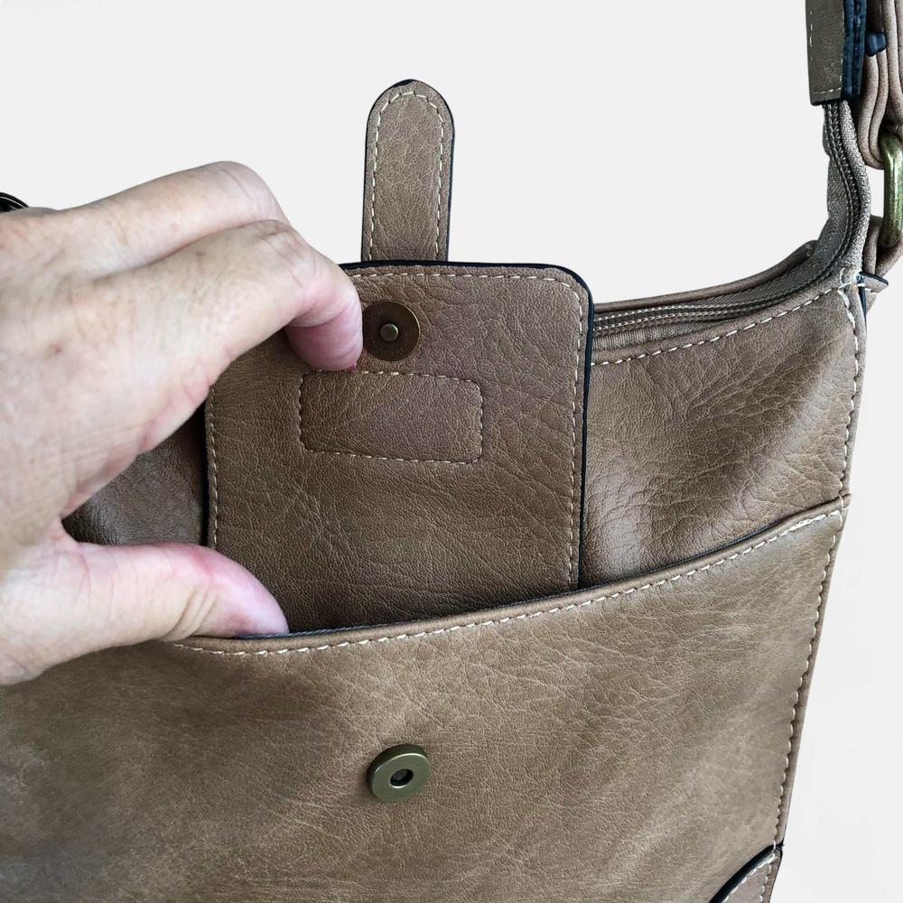Cotton Road Sling Bag: KHAKI PU Leather Sling Bag ZOOM VIEW