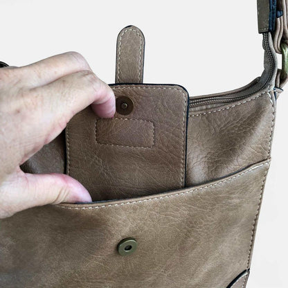 Cotton Road Sling Bag: KHAKI PU Leather Sling Bag ZOOM VIEW