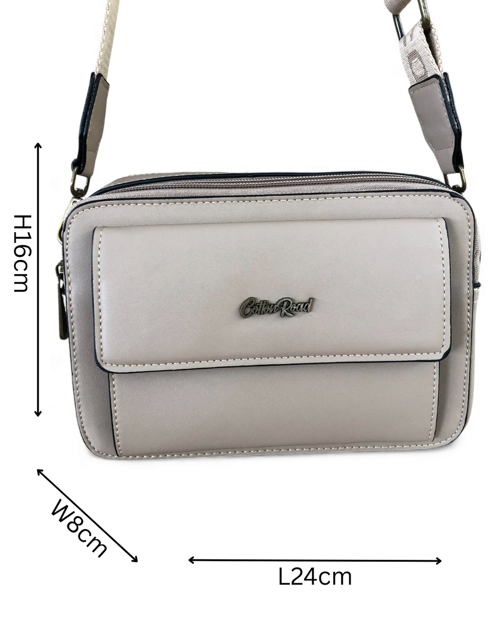 Cotton Road Sling Bag: KHAKI PU Leather Sling Bag with BRANDED STRAP