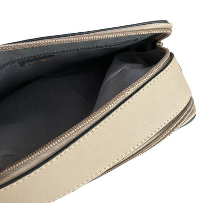 Cotton Road Sling Bag: KHAKI PU Leather Sling Bag with BRANDED STRAP