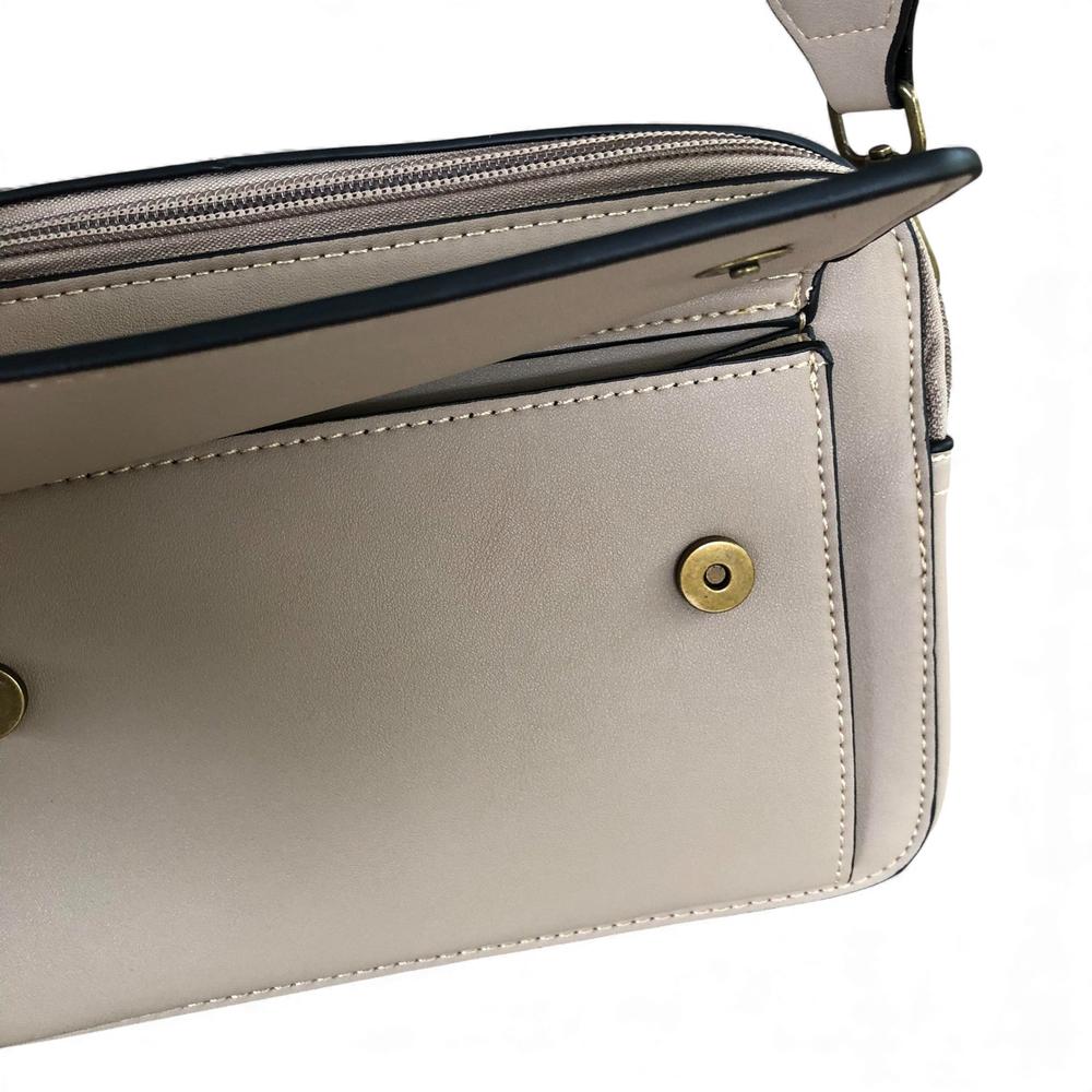 Cotton Road Sling Bag: KHAKI PU Leather Sling Bag with BRANDED STRAP