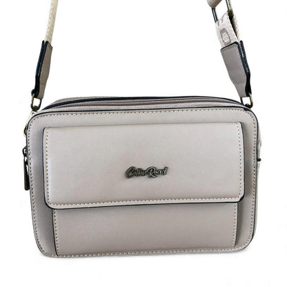 Cotton Road Sling Bag: KHAKI PU Leather Sling Bag with BRANDED STRAP