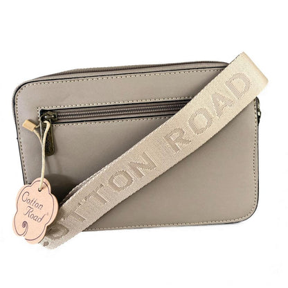 Cotton Road Sling Bag: KHAKI PU Leather Sling Bag with BRANDED STRAP