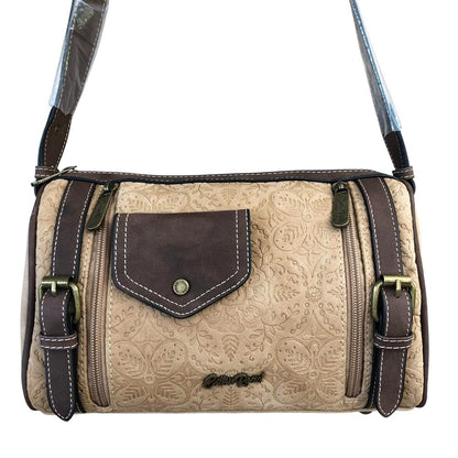 Cotton Road Sling Bag: KHAKI PU Leather Sling Bag with BRANDED Strap